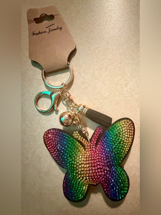 Fashion Jewelry Accessories - Fashion Jewelry Rainbow Rhinestone Butterfly Bag Charm Key Ring NWT